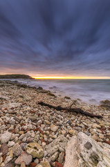 bright strip sunset scenery on the beach