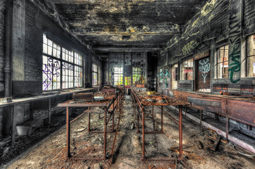 Dilapidated workshop in an abandoned coal mine