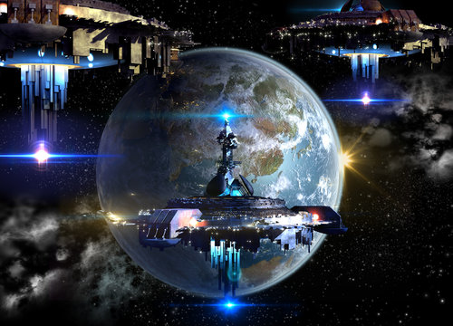 Alien spaceship fleet nearing Earth