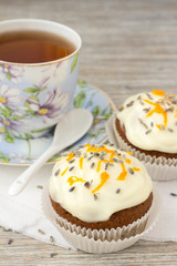 Sweet pumpkin cupcake with cream cheese icing