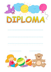 Diploma for children with  toys