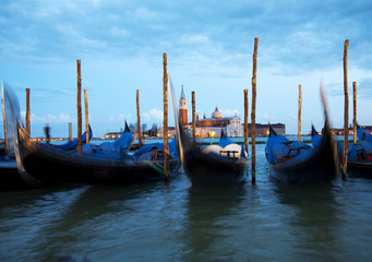 Gondolas in Venice at Sunset