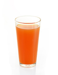 Fresh carrot juice glass. Isolated on white background