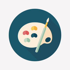 Art palette with paint brush flat icon with long shadow,eps 10
