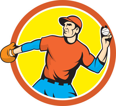 Baseball Pitcher Outfielder Throwing Ball Cartoon