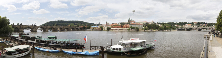 Motor ship on the river Vltava in Prague.