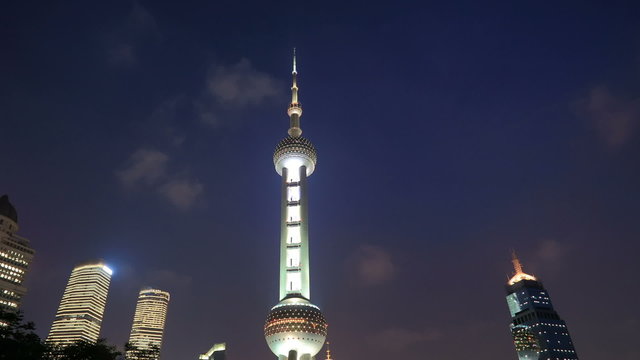 Shanghai Oriental Pearl TV Tower, China. Timelapse(Zoom)