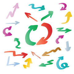 Set of colored arrows pointers. Sketch style markers