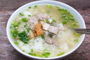 Rice porridge with pork.