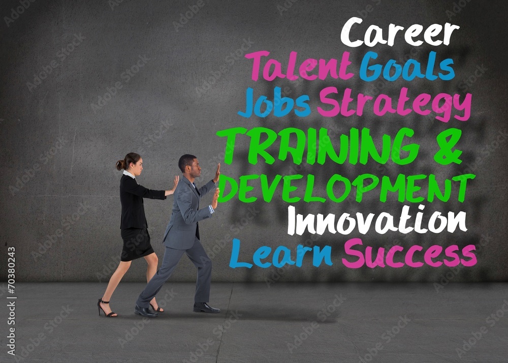 Aufkleber composite image of business team standing and pushing