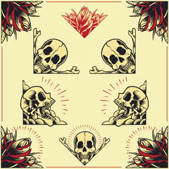 001 Skull and Roses Frames set 01