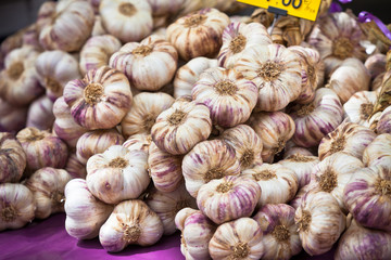 Garlic bunches in a market