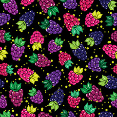 Decorative pattern with wild and garden berries Seamless