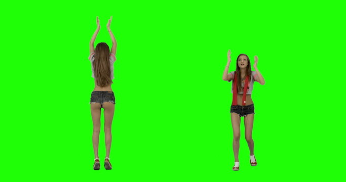 Young Pretty Fan Cheering on Green Screen. 