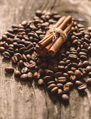 Coffee beans and cinnamon sticks
