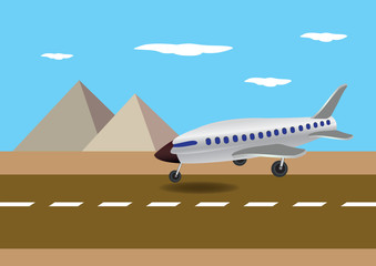 Airplane Landing in Egypt Vector Illustration