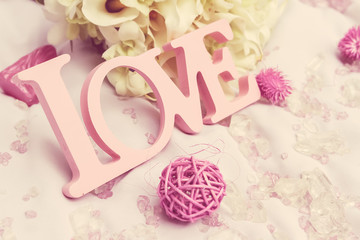 love word as wedding decoration detail