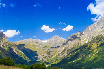 Beautiful view of alpine meadows. Upper Svaneti, Georgia, Europe