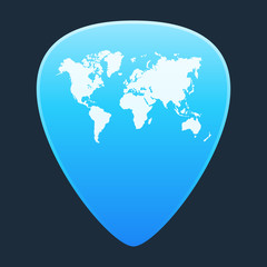 Guitar pick with a world map