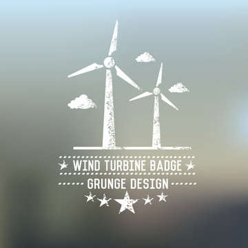 Wind turbine badge on blur background,vector