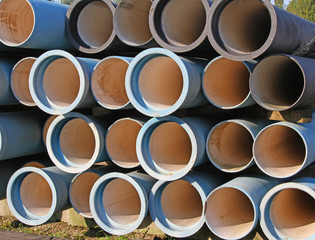 blue tubes for waterworks and sewer system of the city