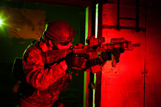Special forces soldier or contractor during night mission