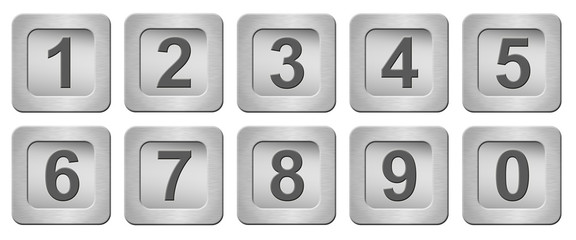 silver buttons with numbers isolated on white background