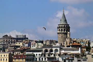 Fototapeta na wymiar Galata district wirh its tower in Istanbul, Turkey