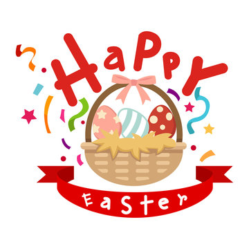 basket with easter eggs vector
