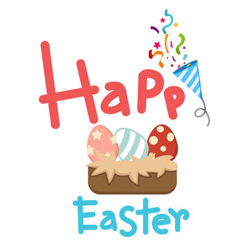 basket with easter eggs vector
