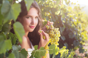 Bride in a vineyard, autumn