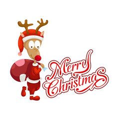 deer and merry christmas typography vector