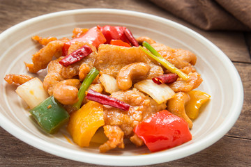 Stir fired chicken with cashew nuts on plate