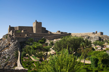 Fototapeta premium Marvao castle and garden under blue sky
