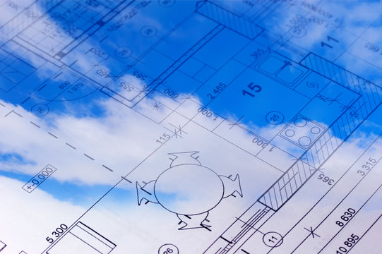 The floor plan of a house blueprint in the sky.