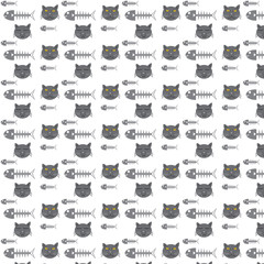 seamless vector pattern cats and fish bones