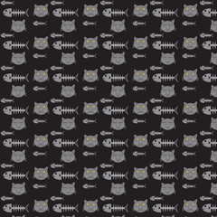 seamless vector pattern cats and fish bones