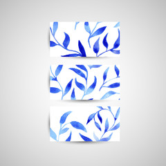 vector blue gzhel watercolor leaf pattern template