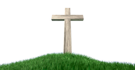 Crucifix On A Grassy Hill Isolated