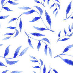 vector blue gzhel watercolor leaf pattern template