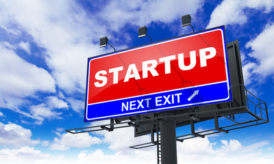 Startup Inscription on Red Billboard.