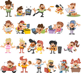 Group of cute happy cartoon people