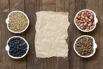 Variety or legumes and paper