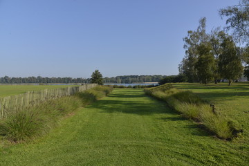 Fototapeta premium Chemin en gazon tondu vers le grand lac d'Hofstade