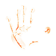 Hand print ketchup isolated on white background.