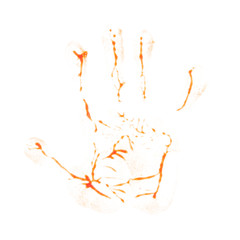 Hand print ketchup isolated on white background.