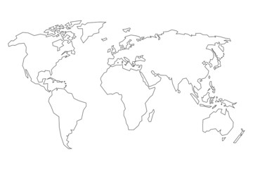 Fototapeta na wymiar World Map. Detailed Contours. Line Style