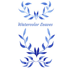 vector blue gzhel watercolor leaf pattern template