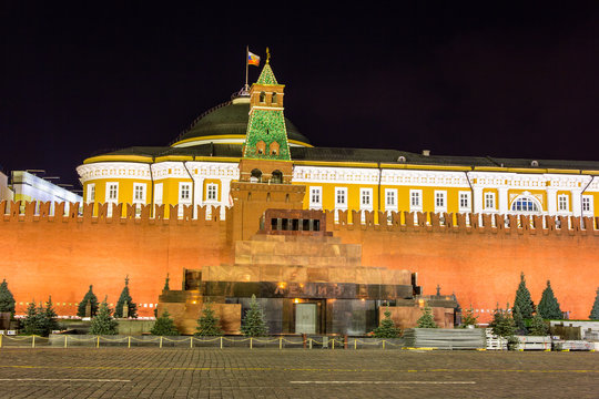 Lenin Mausoleum In Moscow At Night