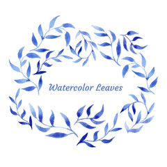 Fototapeta na wymiar vector blue gzhel watercolor leaf pattern template